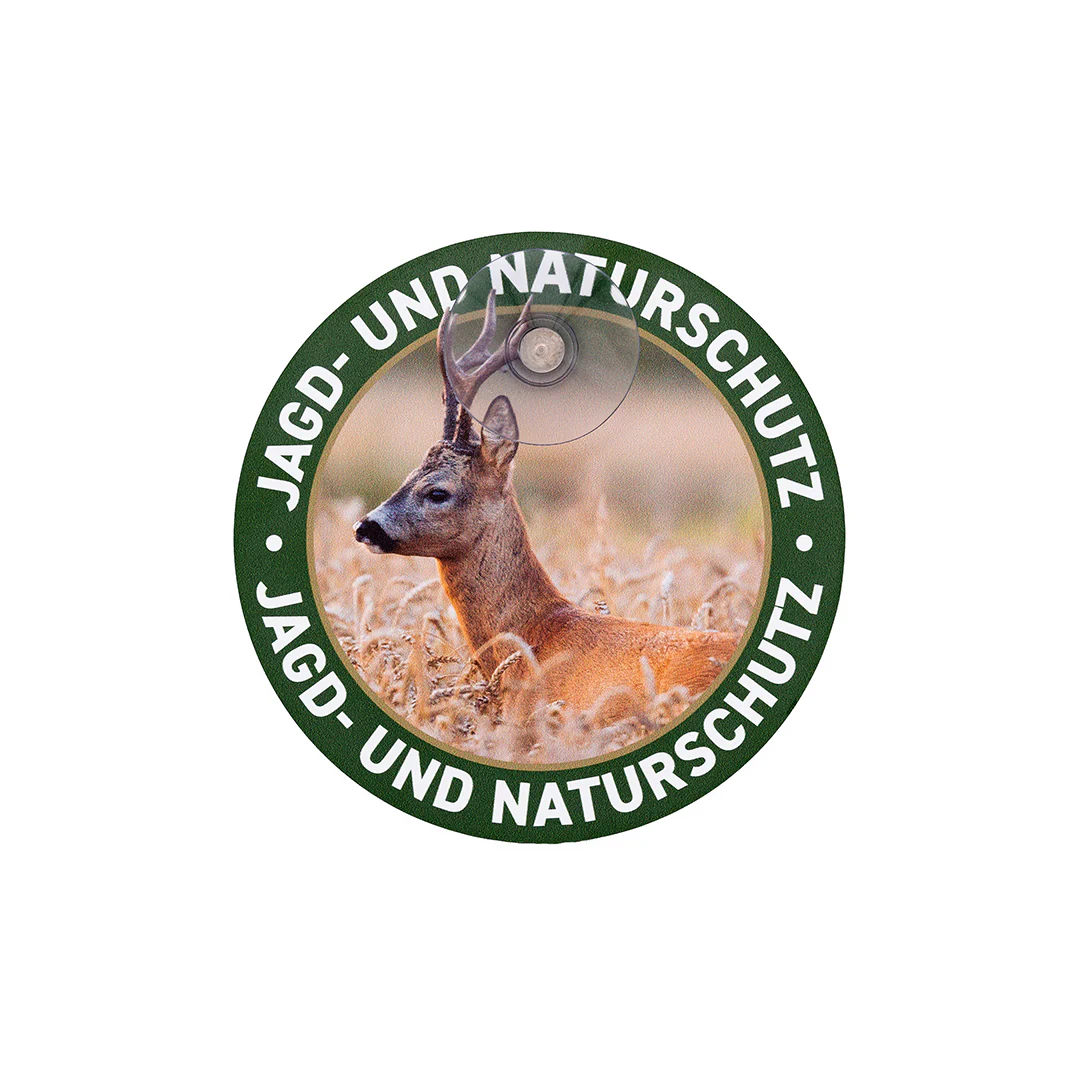 Autoschild rund mit Saugnapf "Jagd & Naturschutz" Rehbock