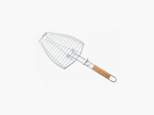 RVS visgrill - dubbel - met houten handvat