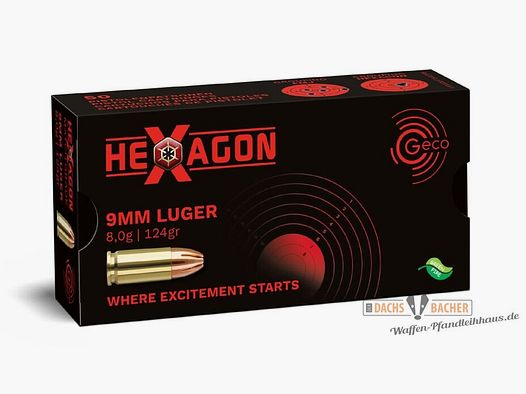 GECO 9 mm Luger Hexagon 8,0g/124gr 50 cartouches
