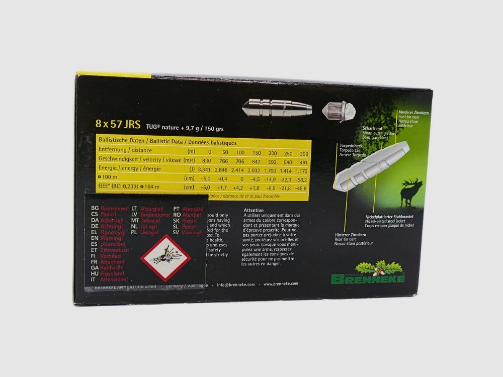 Brenneke 8x57IRS TUG Nature+ - 9,7g/150gr Büchsenpatronen Bleifrei