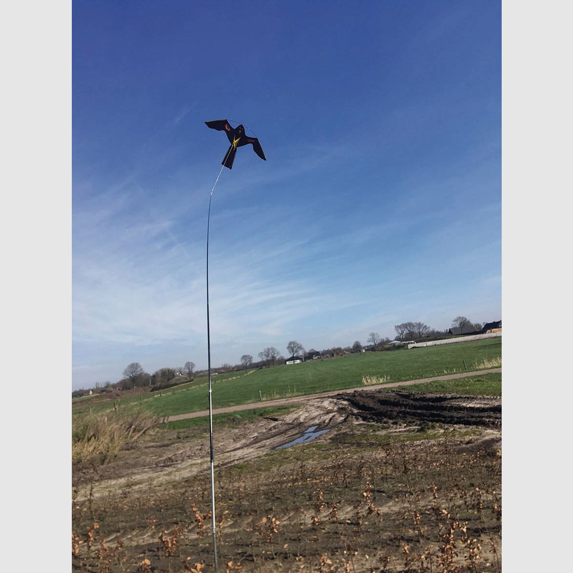 Windrotierende Vogelscheuche mit 4m Mast