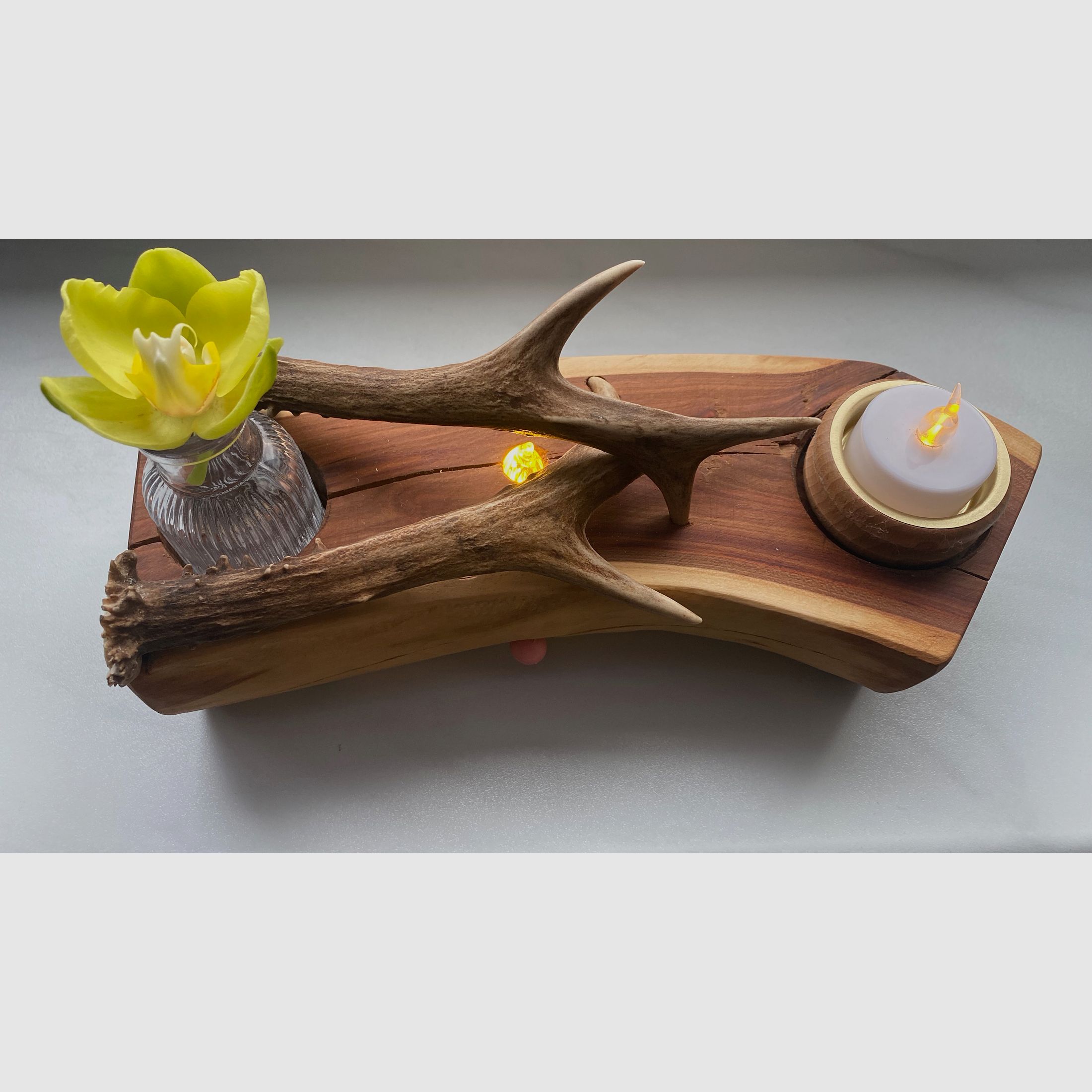 Tischdeko Deko Beleuchtung Vase Geweihstangen Holz