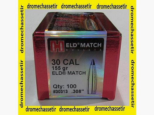 Box of 100 Hornady bullets, cal 30, ELD Match 155 grs, ref 30313