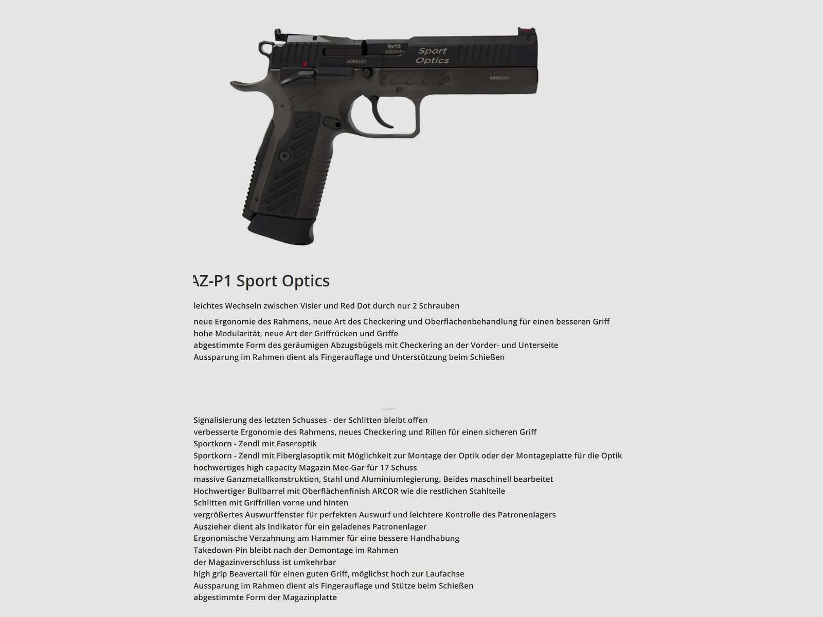 Arma Zeka Sport Optics P1 9mm mit Vortex Venom Leuchtpunkt Visier