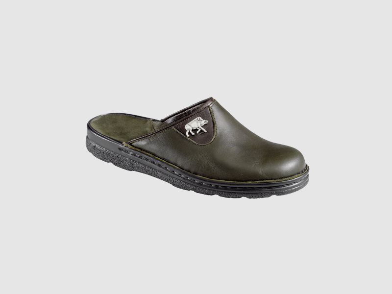 Pantoufles en cuir avec motif de sanglier, vertes