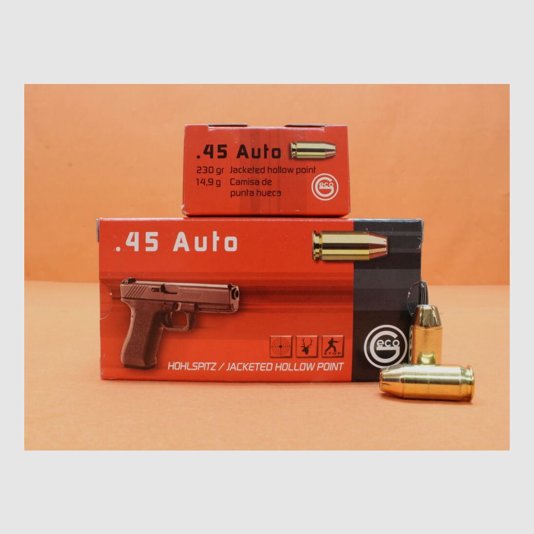 GECO Patrone .45Auto GECO 230grs JHP (2317715) VE 50 Patronen/ 14,9g Hohlspitz (mit Sollbruchstellen)