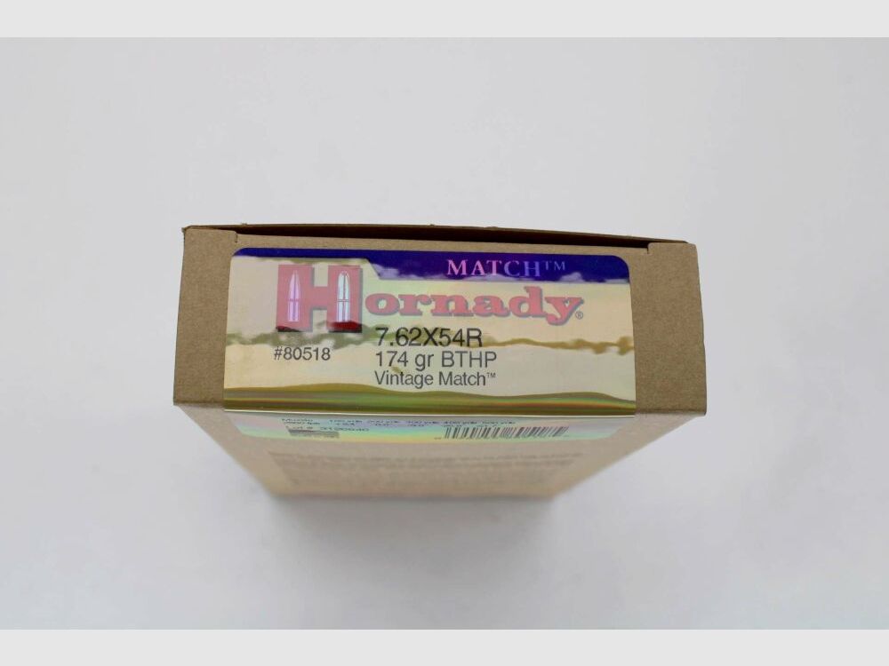 100 Schuß Hornady 7,62x54R mit BTHP 174gr. Vintage Match #80518 5x20er Pack