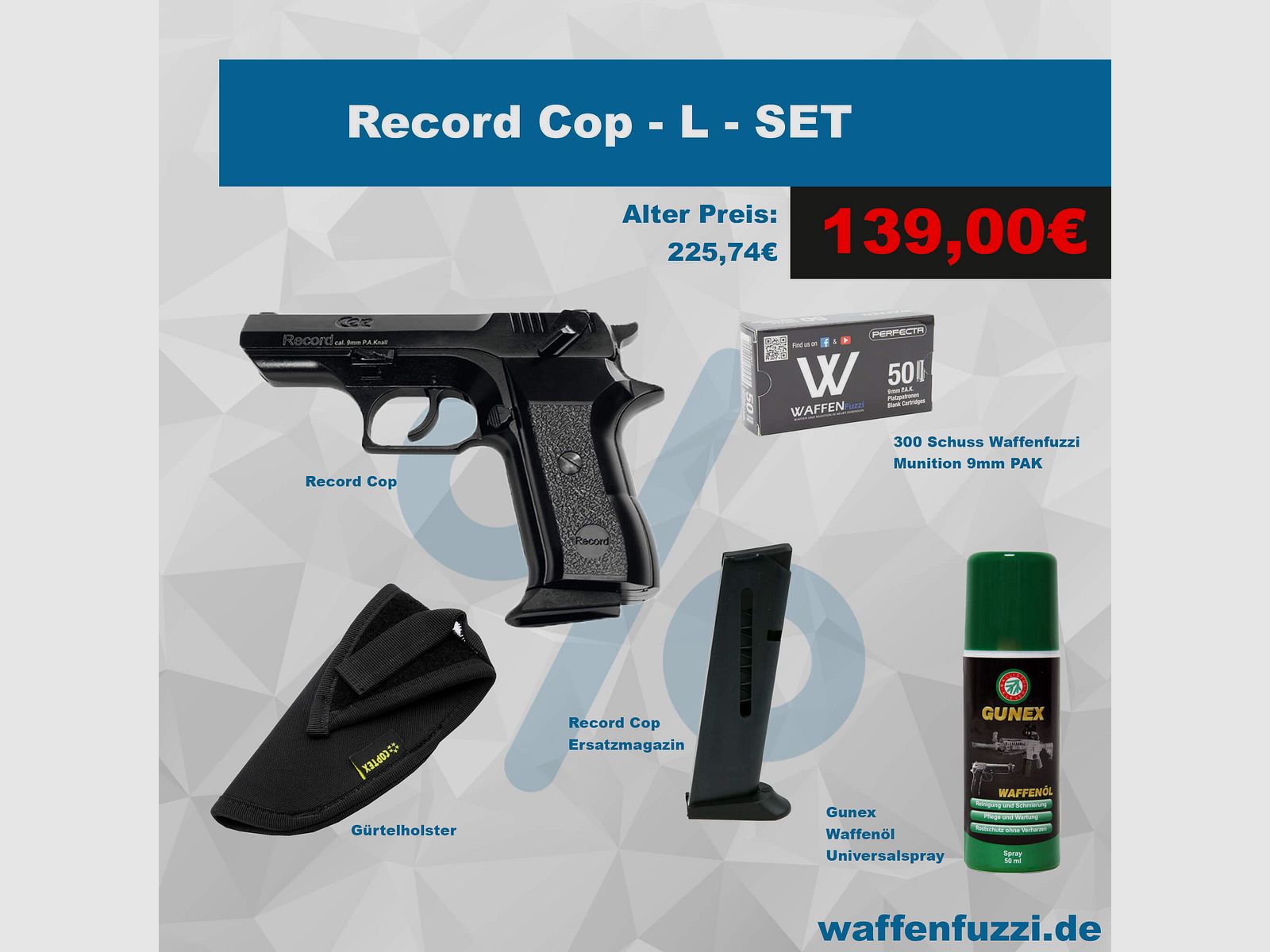 Record Cop Schreckschusspistolen Set "L" Kaliber 9mm PAK