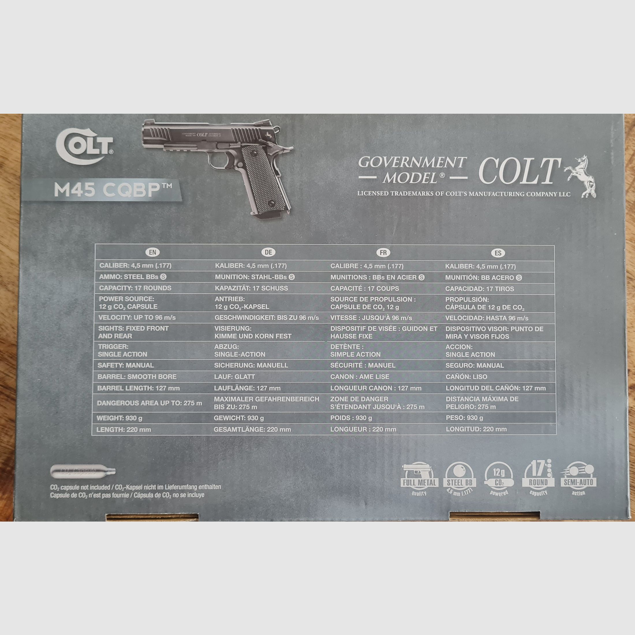 Umarex Colt M45 CQBP Cal. 4.5mm BB, BlowBack, FullMetal + Extras