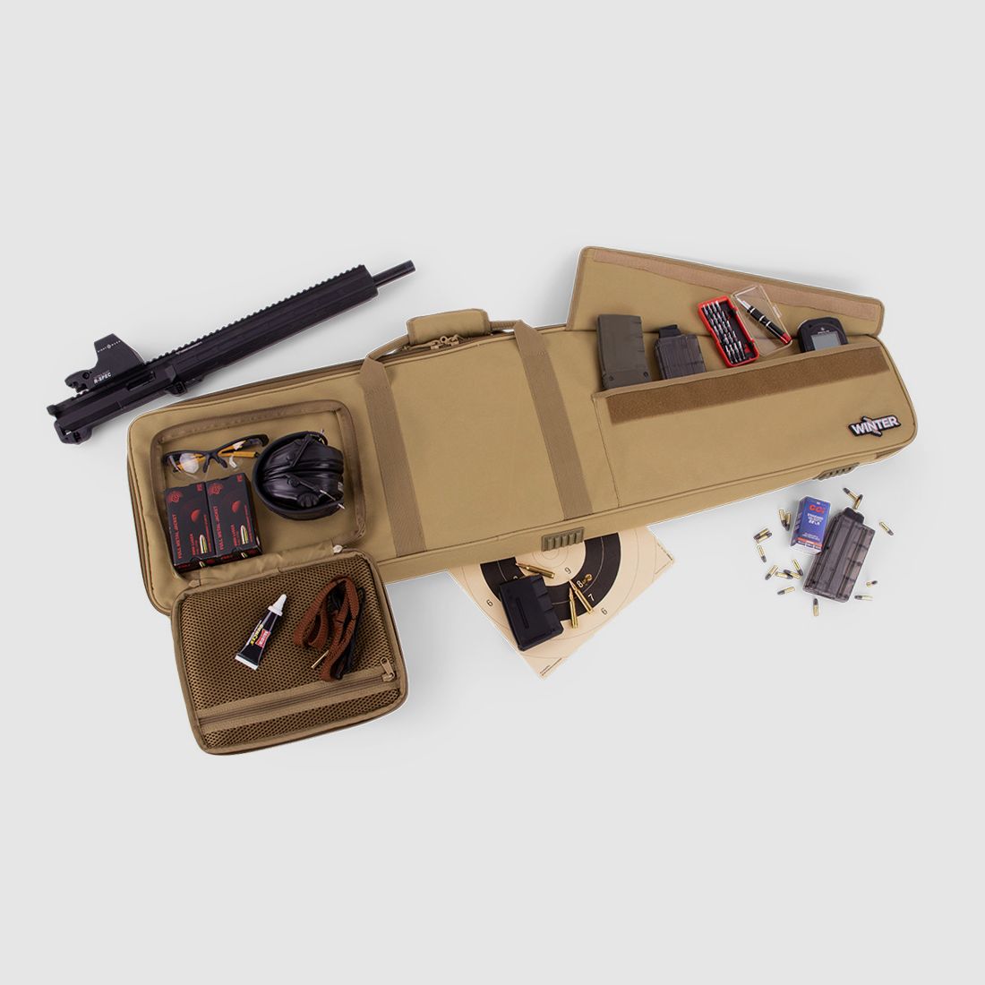 Winter Waffentasche W4 110 cm – wasserabweisend, abschließbar, abnehmbare Rucksackgurte (Dune)
