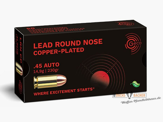 GECO .45 Auto CLRN Blei Rundkopf verkupfert 14,9g/230gr 50 Schuß