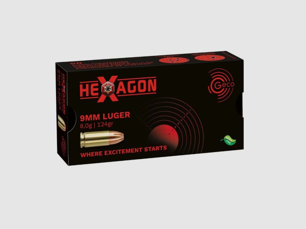Geco 9 mm Luger Hexagon SX 8,0g/124grs., Bild 1 von 2