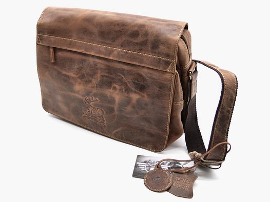 Sac à bandoulière en cuir Greenburry avec embossage de cerf marron 1766-STAG3-25