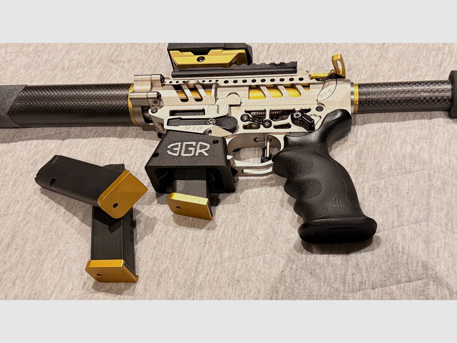 IPSC PCC Schoger Arms 9mm Geweer in Topstaat AR15 Race Gun geen Hera, Schmeisser, 3G Sports halfautomatisch geweer MBX Hyperfire