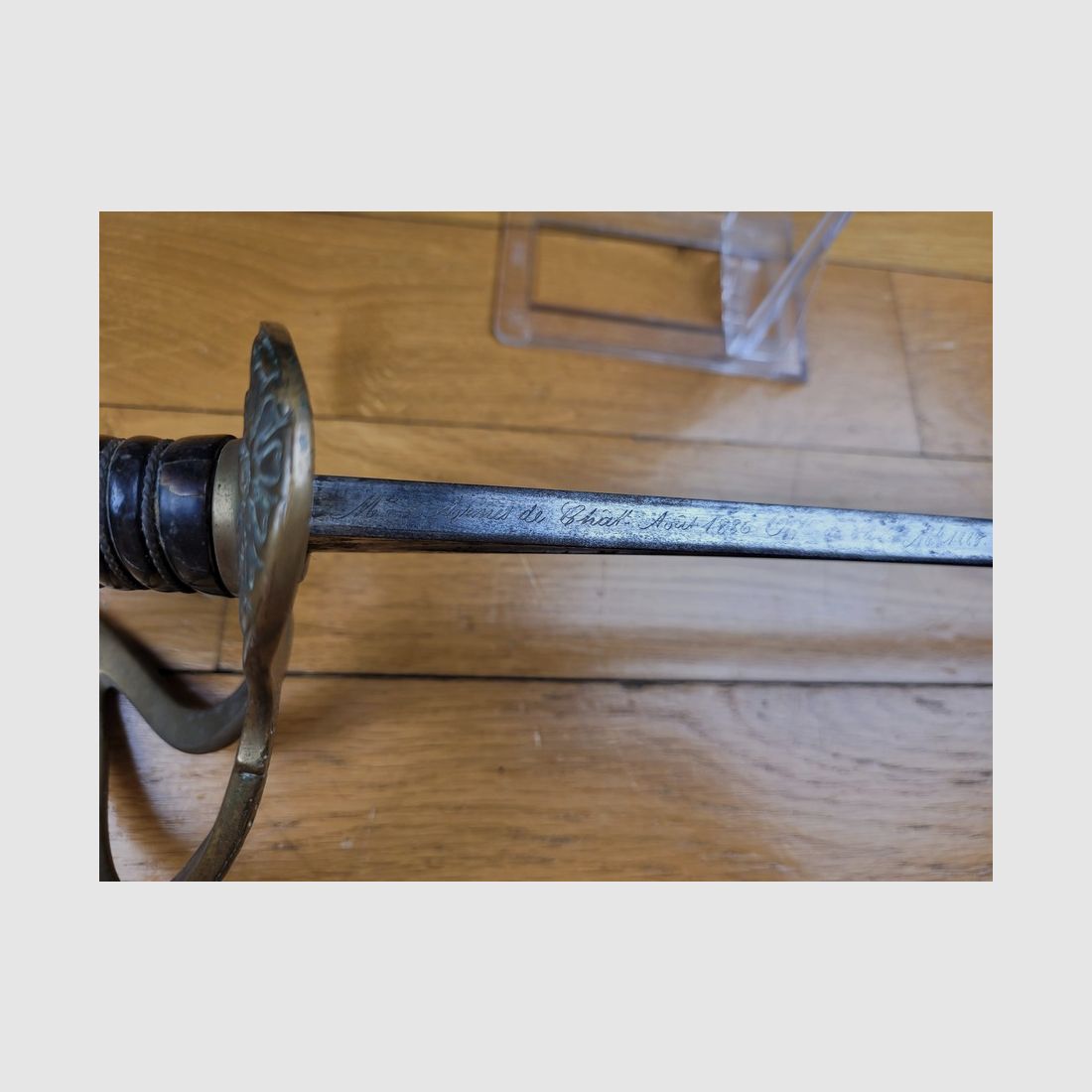 Seltenes Offiziersschwert der Kavallerie – Modell 1883 – Gerade Klinge aus dem Arsenal Châtellerault von 1886 mit Scheide und Porte-Mains in sehr gutem Zustand, Bild 16 von 24