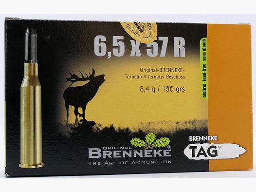 Brenneke 6,5x57R TAG 8,4g Cartuchos de rifle sin plomo