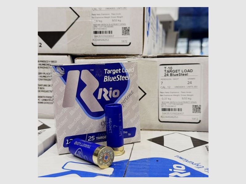 RIO Target Blue Steel 24g 12/70 2,5mm | Trap Staal Schrot Sportief - €85,00 per 250 Schoten - TRAP STAAL