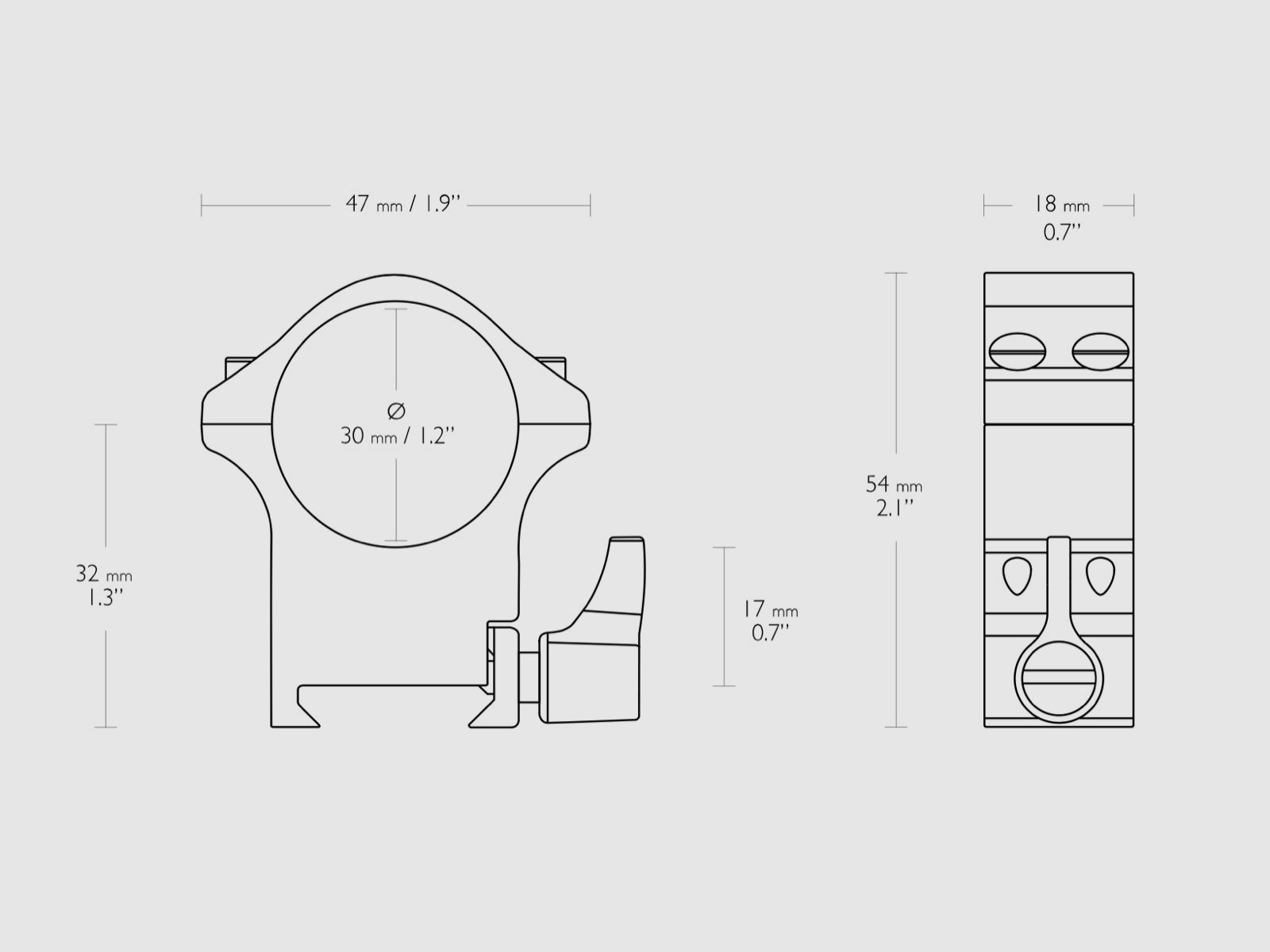 HAWKE 23107 Professional Steel Ring Mounts Weaver High 30mm Height 54mm Quick Release