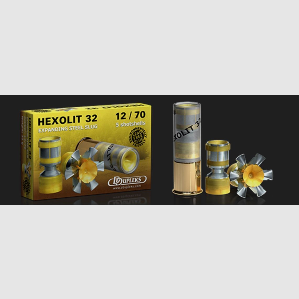 DDupleks Hexolit 32 01-01260 12/70 32g Expanding Steel Slug Flintenlaufgeschoss Bleifrei 5 Stk.