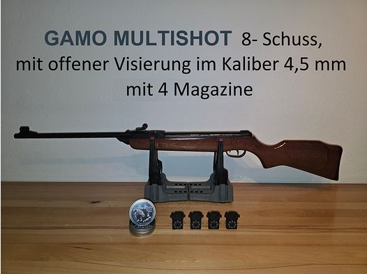 Air rifle GAMO MULTISHOT 8-shot, with open sights in caliber 4.5 mm with 4 magazines
