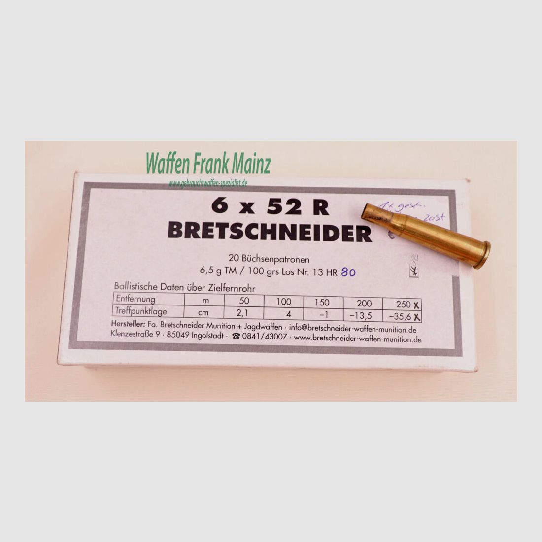 Bretschneider, Ingolstadt Lange Geweren Hulzen 6x52 R Bretschneider
