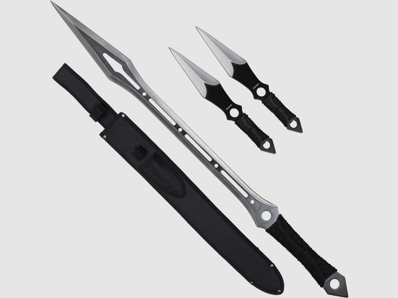 Schwert mit Rückenhalter und 2 Wurfmesser Rückenschwert  Dolch