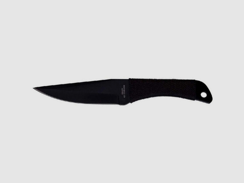 Wurfmesser schwarz, Kordelgriff, 22 cm