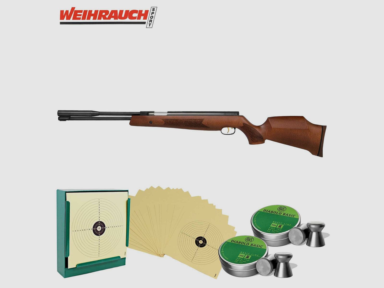 SET Luftgewehr Weihrauch HW 97K 4,5 mm (P18) + 1000 Diabolos + 100 Scheiben + Kugelfang