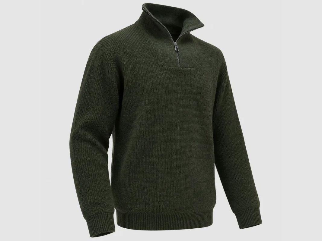 Heren pulloverjack khaki van gemengde wol met fleece voering, afbeelding 3 van 9