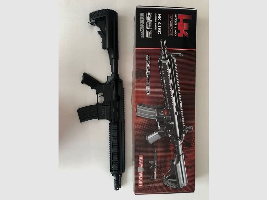 Heckler & Koch HK416C rifle de softair 6mm completamente automático incluye 2 x batería + caja original + balas 6mm