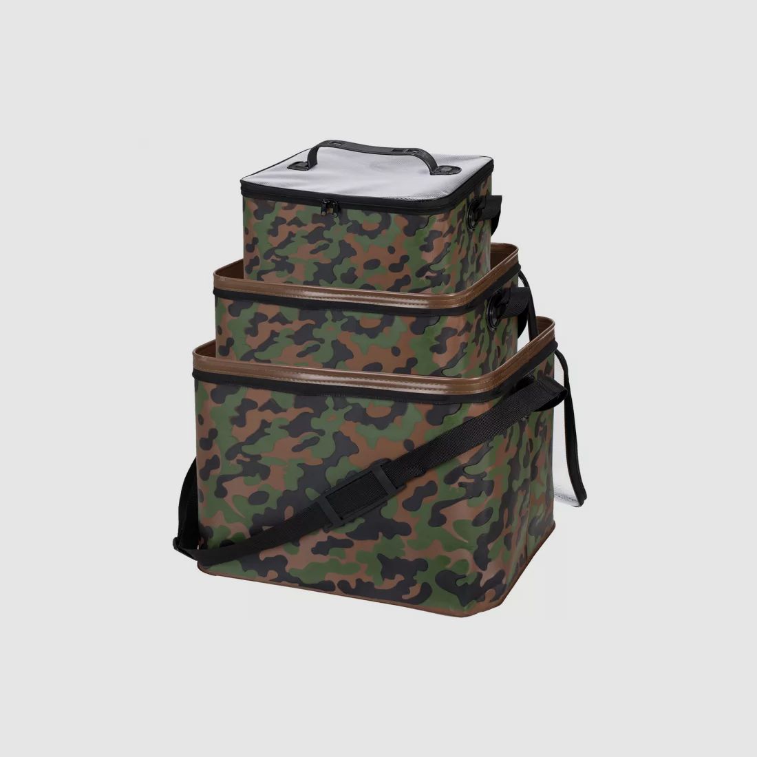 Trendex® Tasche / Eimer / Stacker - 3er Set "Rechteck" 2,4 + 5,5 + 14 Liter - Camouflage