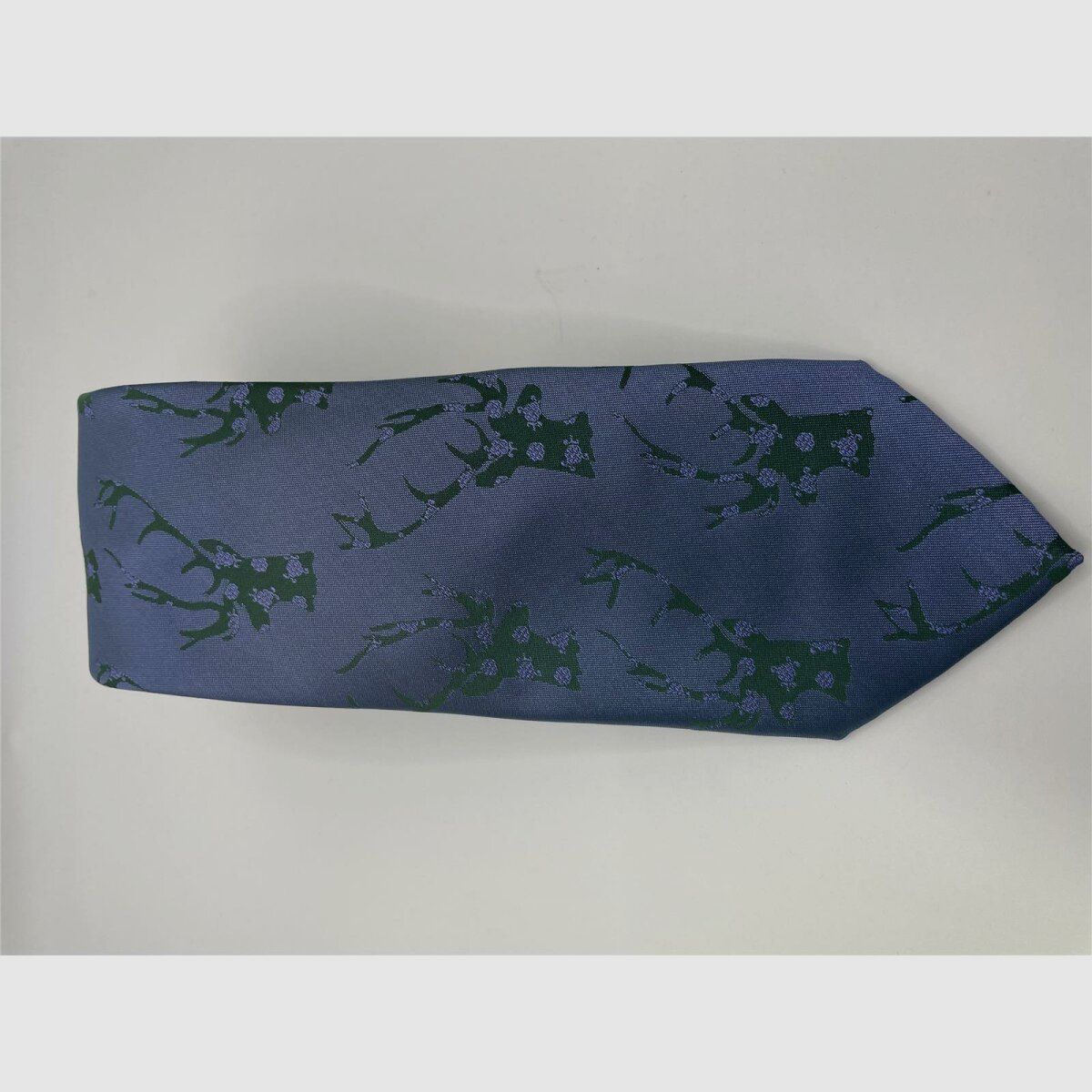 Krawatte blau Motiv dunkelgrner Hirsch