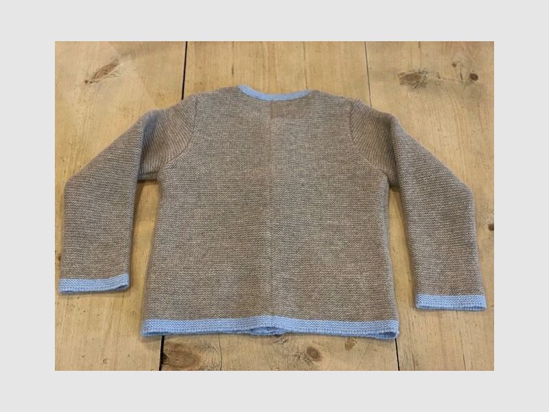 Cardigan per bambini in lana merino beige/azzurro chiaro, immagine 2 di 2