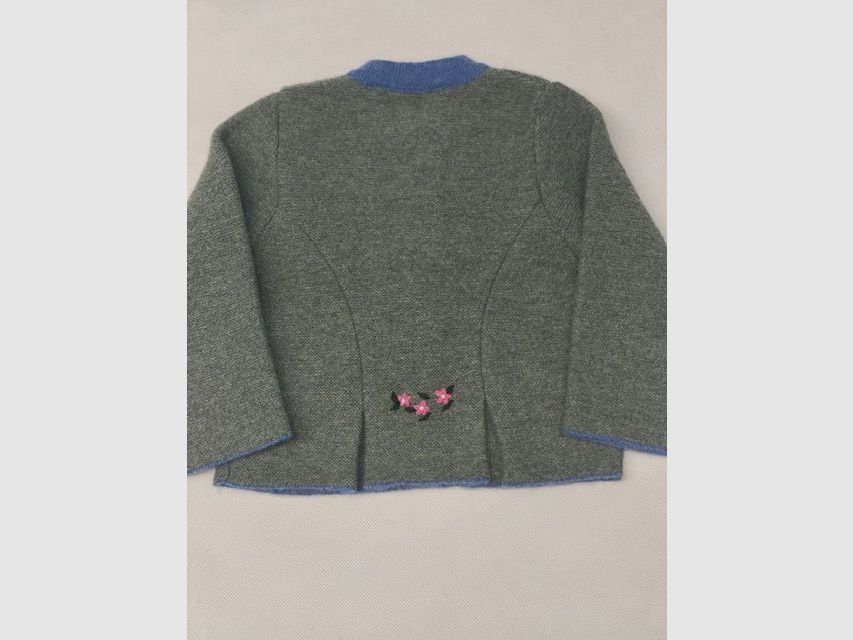 Kinder Strickjacke Merinowolle in Salbeigrün/Blau, Bild 2 von 2