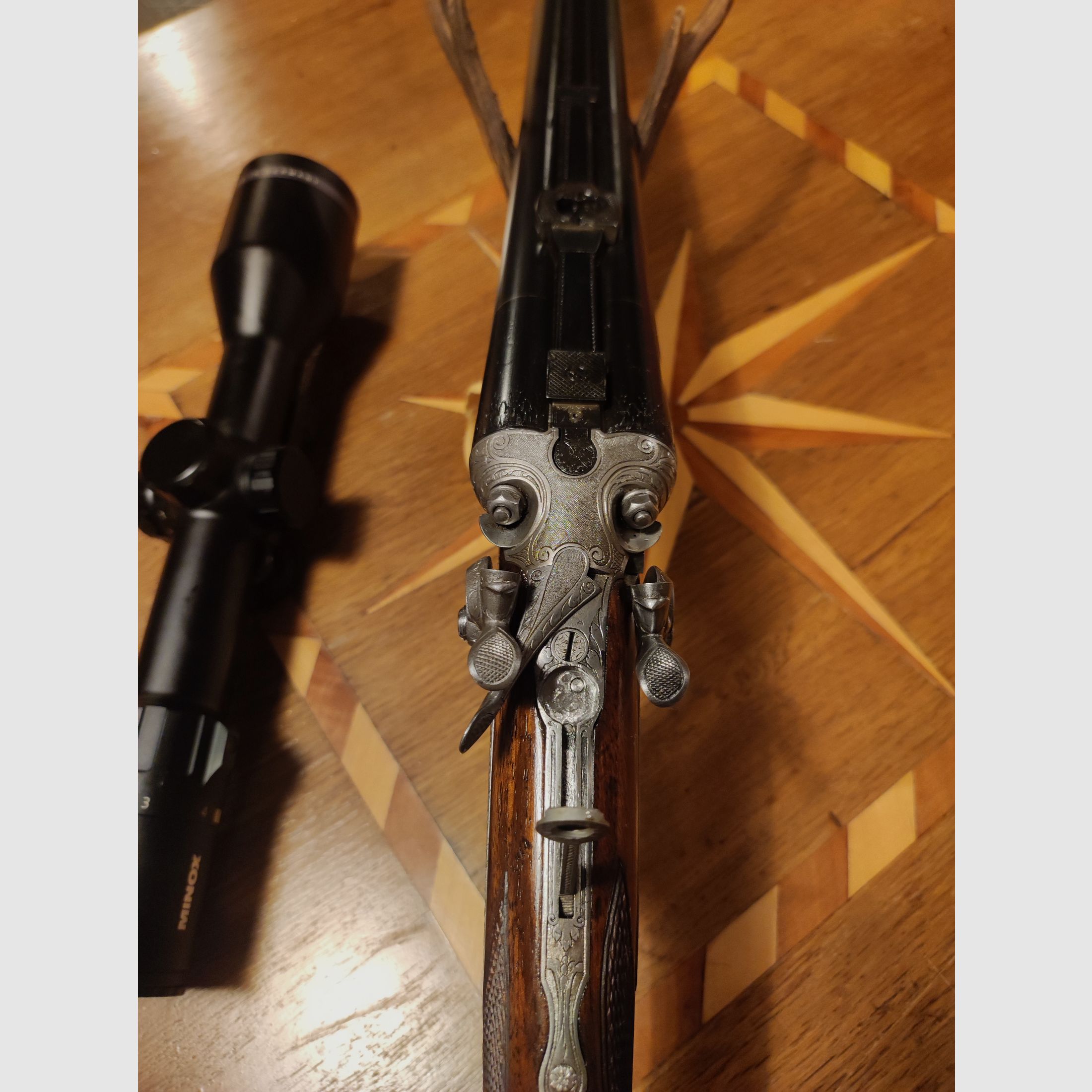 Neuwertiger Ferlacher Drilling 5,6x50R Mag 16/70 Hahndrilling Rouxverschluss kein Krieghoff Blaser Merkel Nimrod Suhl Simson Collath