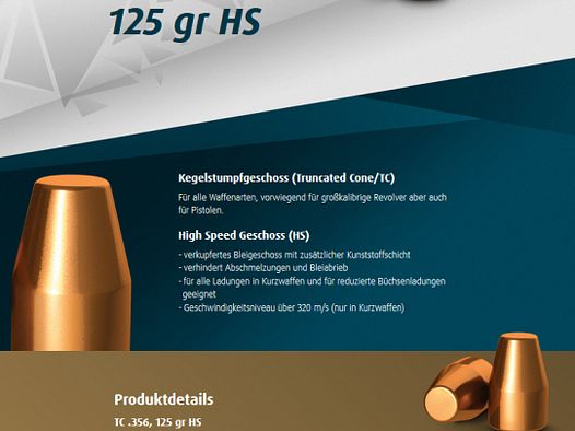 2000 St. H&N Geschosse .356 9mm TC HS 125grs - Kegelstumpf-Geschoss | Haendler&Nattermann High Speed