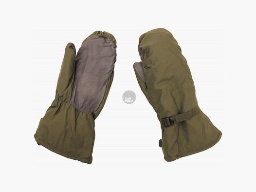 BW mittens, padded, leather trim, olive, like new - size: 8