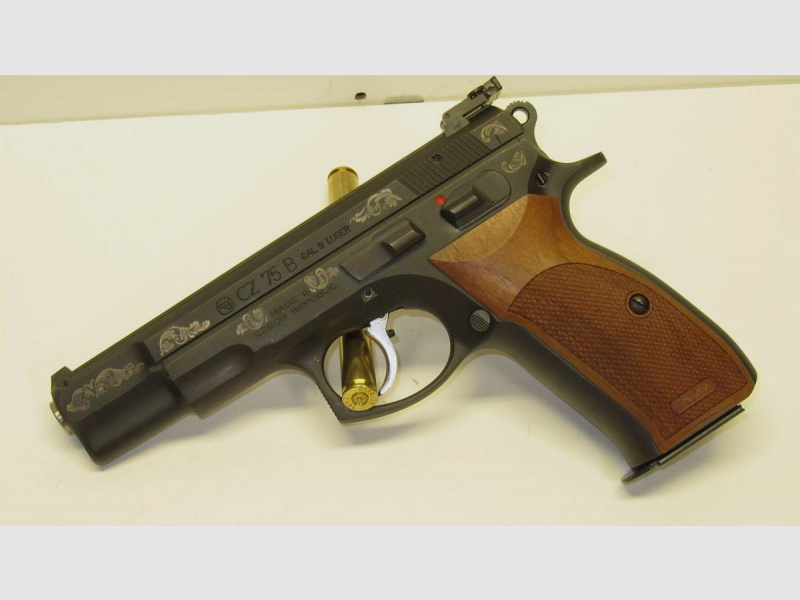 Sammlerwaffe! Pistole CZ 75 B graviert, 9mmLuger, "4,5, Nill Griff, Triggerststop, Bestzustand