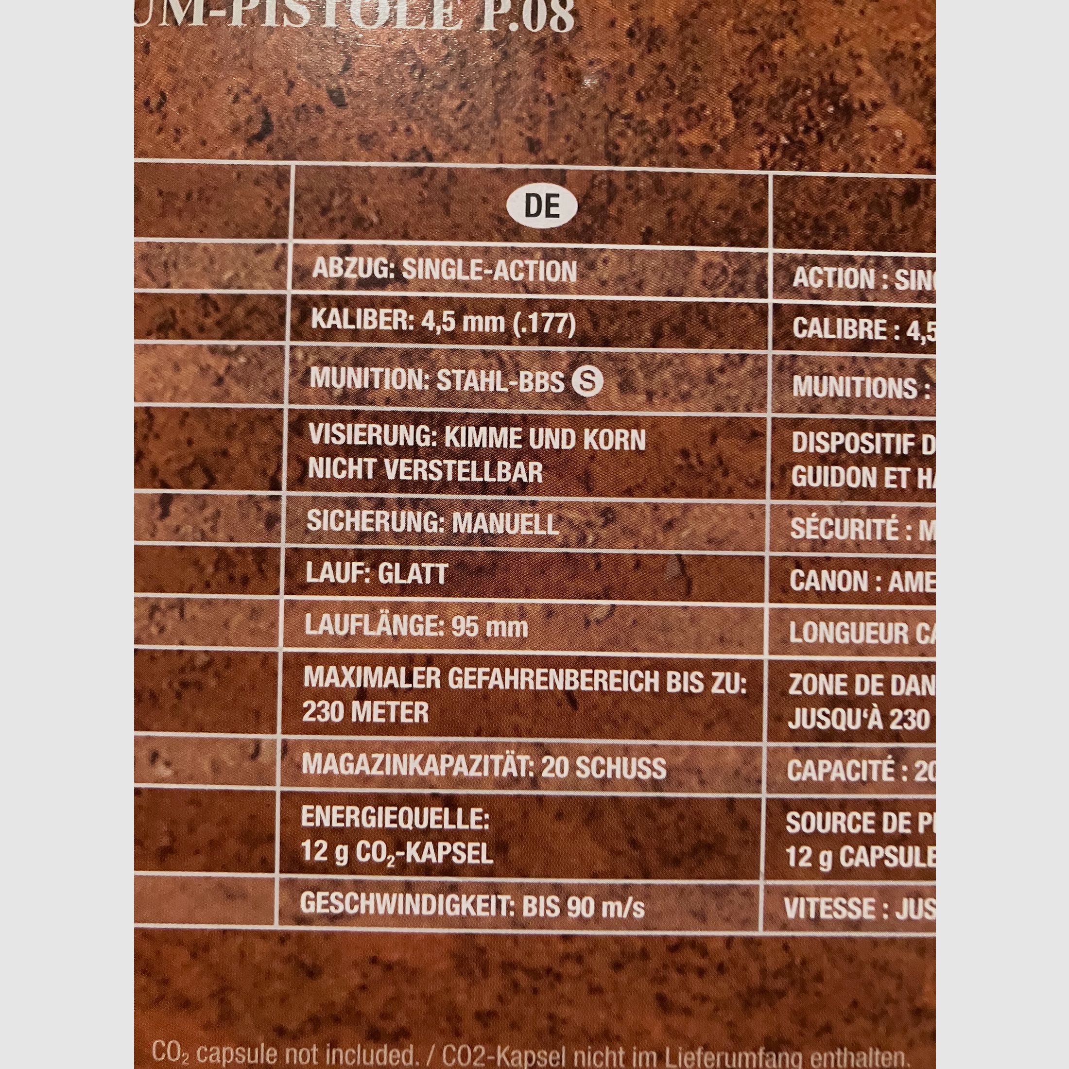 Luger P08 4.5mm Blowback z wyposażeniem