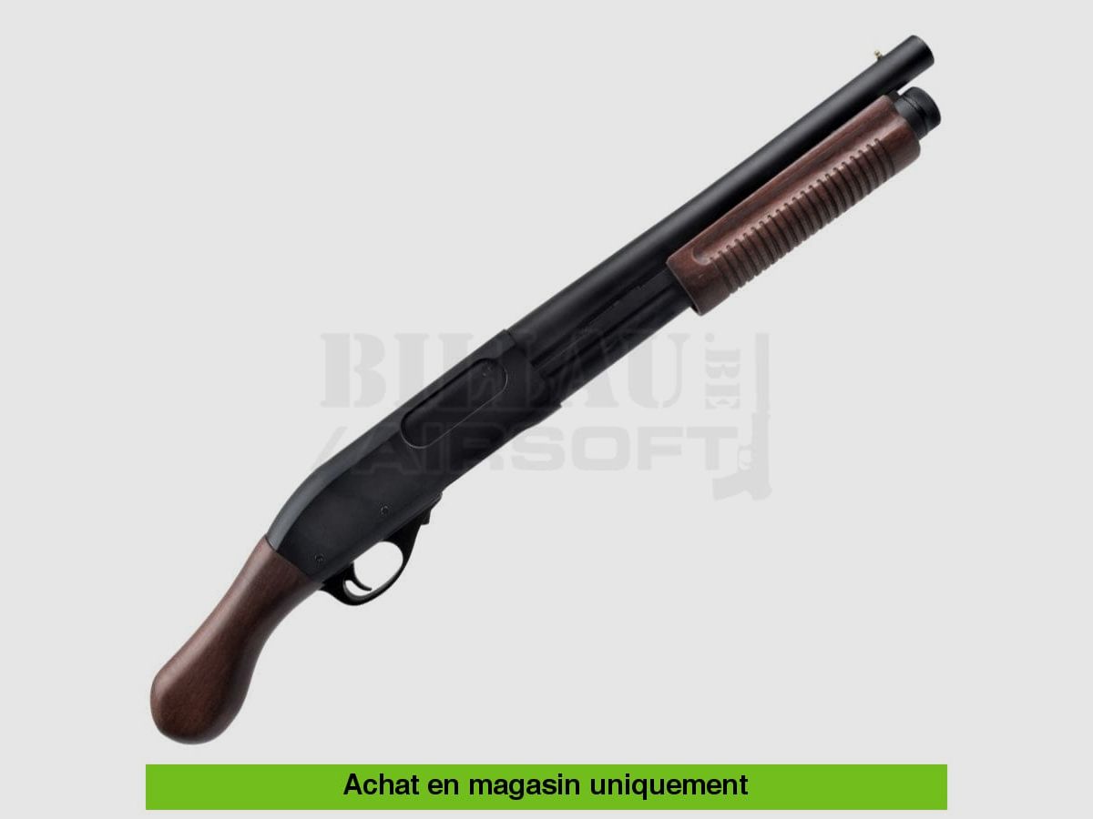 Airsoft-Vorderschaftrepetierflinte GNB M870SW Full Metal Schwarz + Echtholz, Bild 1 von 3