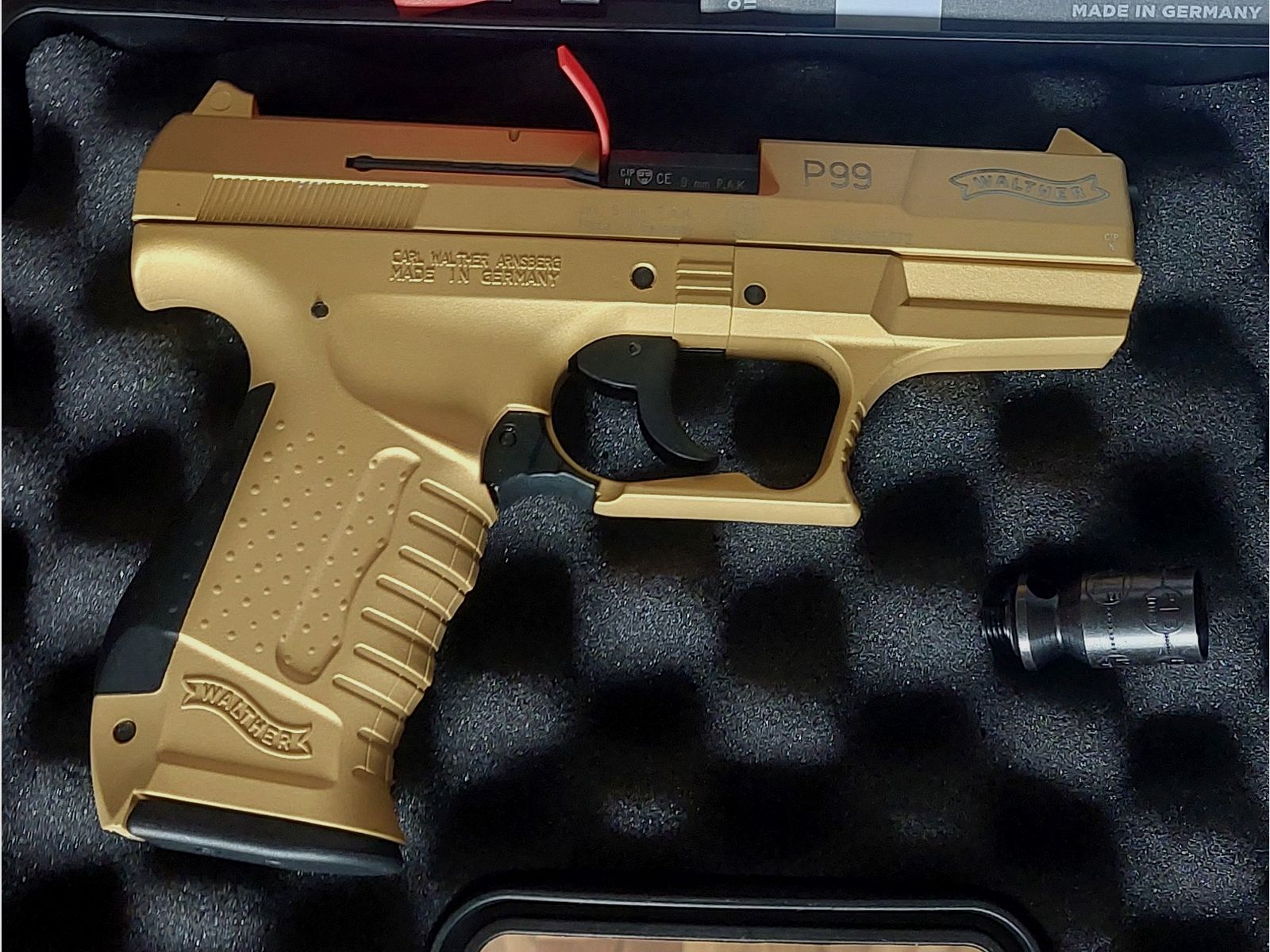 ⚠️ RARE! MODÈLE SPÉCIAL Walther P99 en finition dorée "GOLD" 9 mm (PTB 762) Schreckschuss pas Reck Glock HW94 Colt