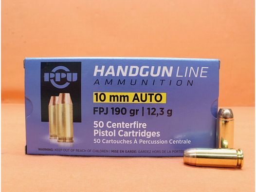 Prvi Partizan cartridges 10mm Auto Prvi Partizan 190grs FPJ (A-195) box of 50 cartridges / 12.3g full metal jacket flat nose