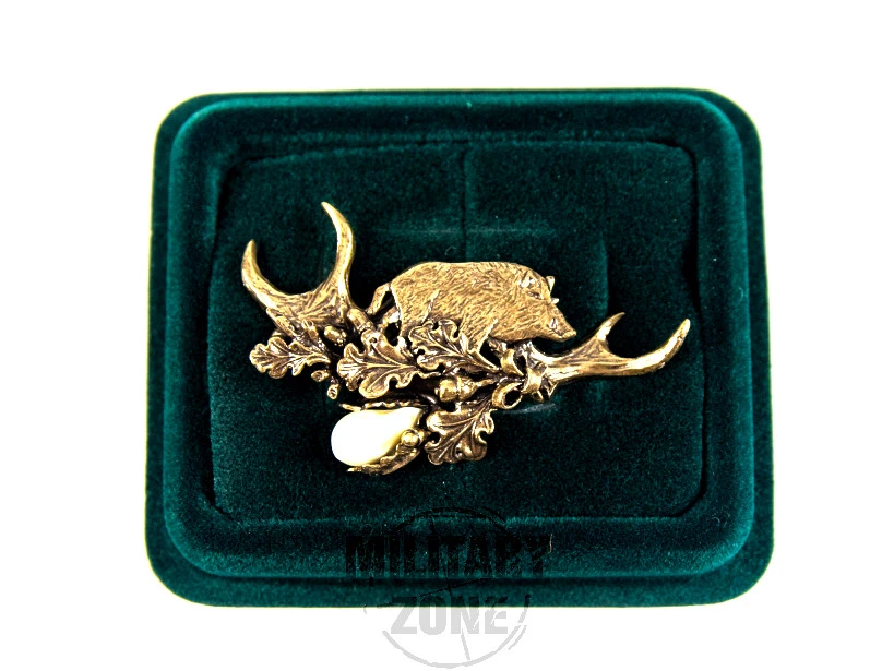 Insignia de caza de bronce con jabalí, hecha a mano