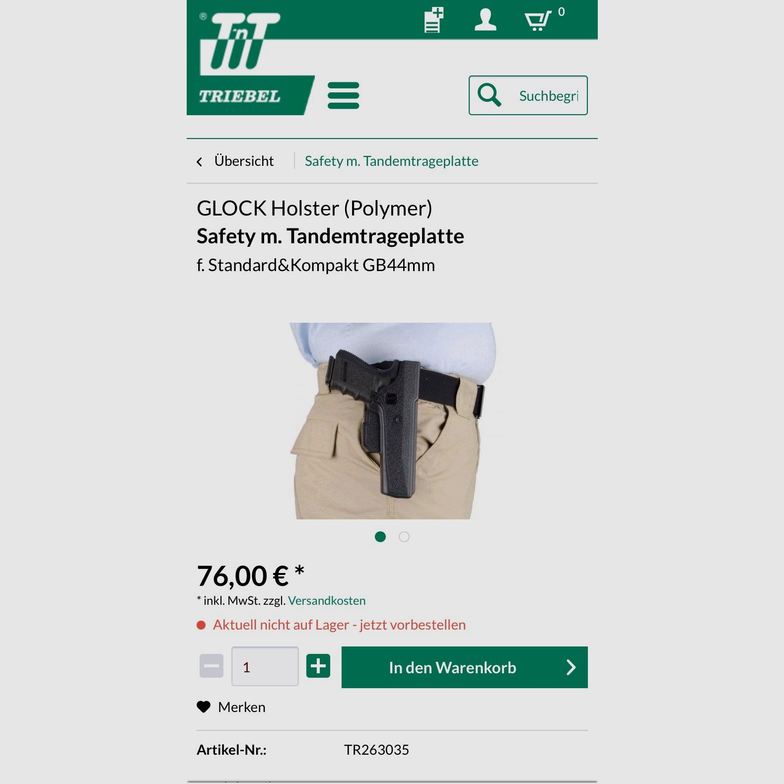 GLOCK Safety Holster mit Tandemtrageplatte