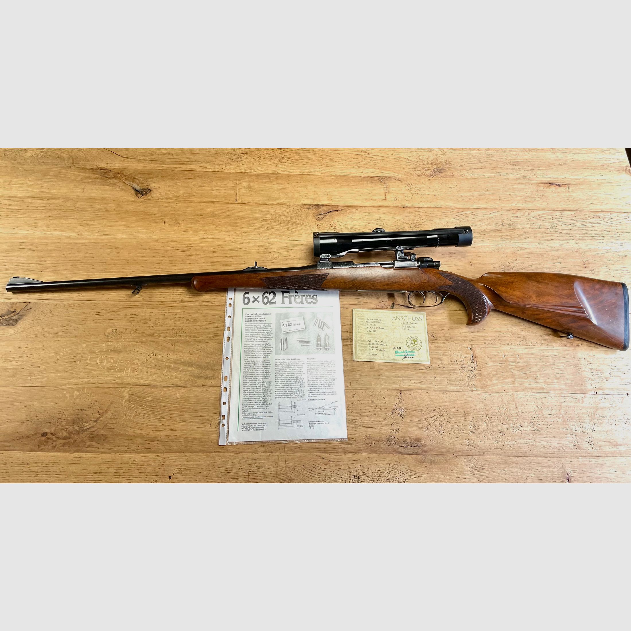 Repetierbüchse Karl Hauptmann Mod. Ferlach Kal. 6x62 Frères mit ZF Zeiss Diavari Z  1,5-6 x42 - neuwertig
