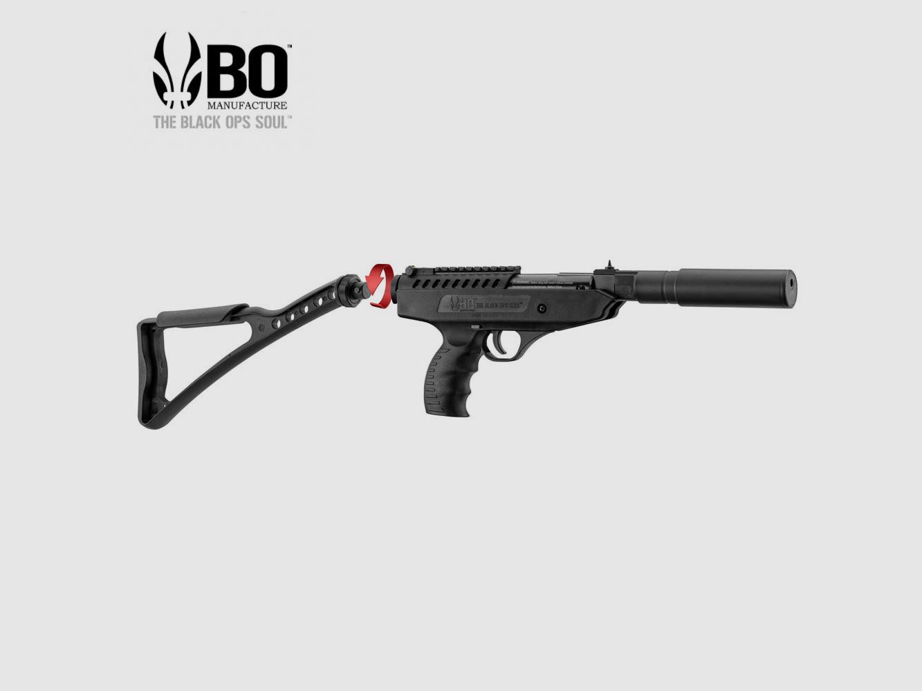 Black Ops Langley Hitman pistolet pneumatyczny z tłumikiem i odłączaną kolbą, zdjęcie 2 z 2