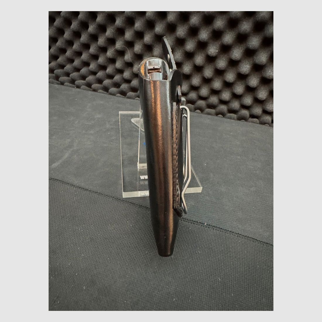 Gürtelholster mit Clip, wie DBGM, schwarzes Glattleder, glänzend, passend für Vorkriegspistolen 6,35mm