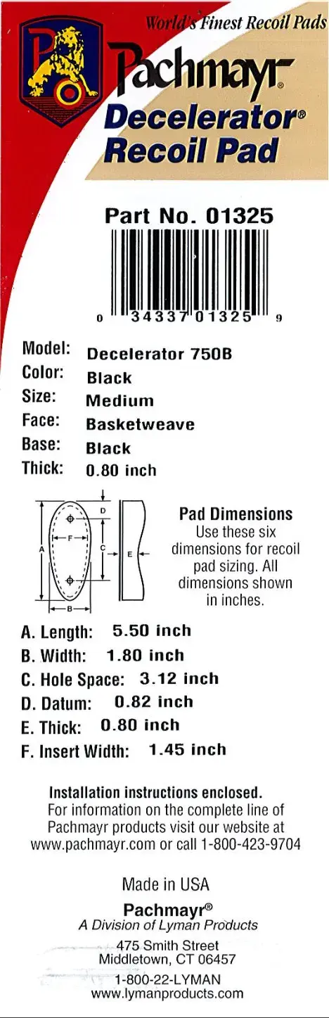 Pachmayr D750B Recoil Pad para Escopetas, imagen 14 de 16