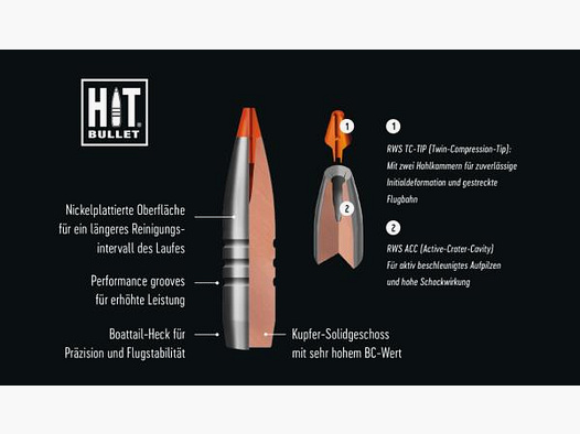 RWS Kugelpatronen 10,3x68Mag HIT bleifrei 20 Stk  13,0g/200grs