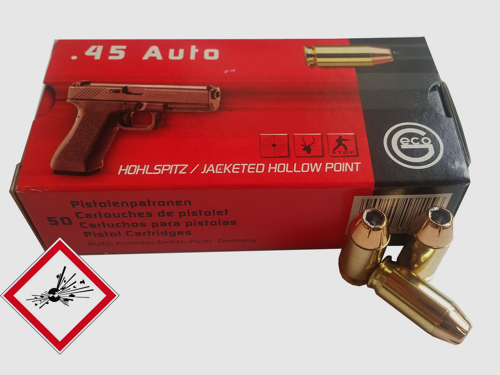 Geco Pistolenpatrone .45 Auto JHP 230grs.
